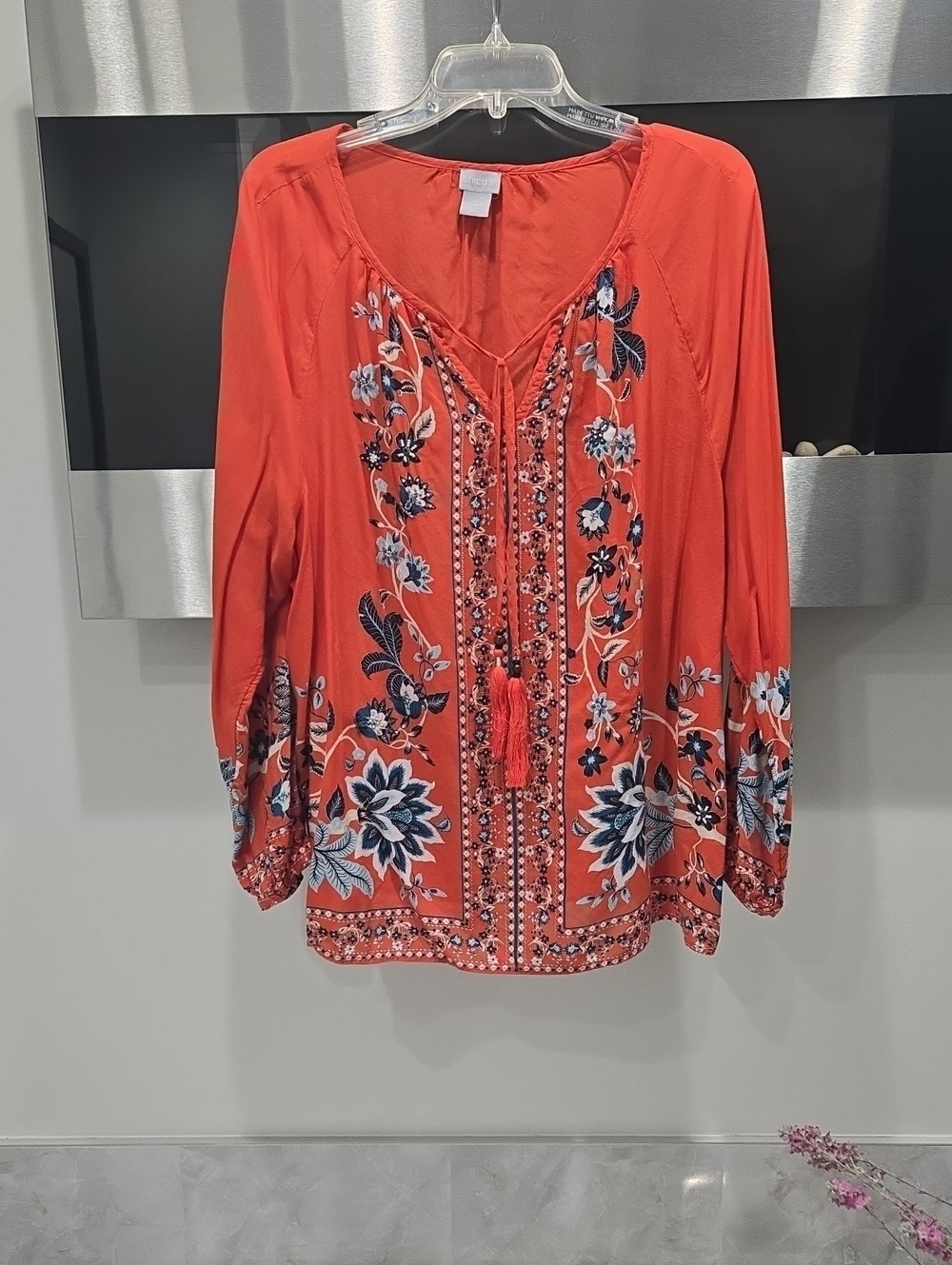Chico's Orange Floral Embroidered Tunic